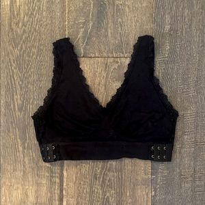 Black V-Neck Bralette w/ Lace Trim